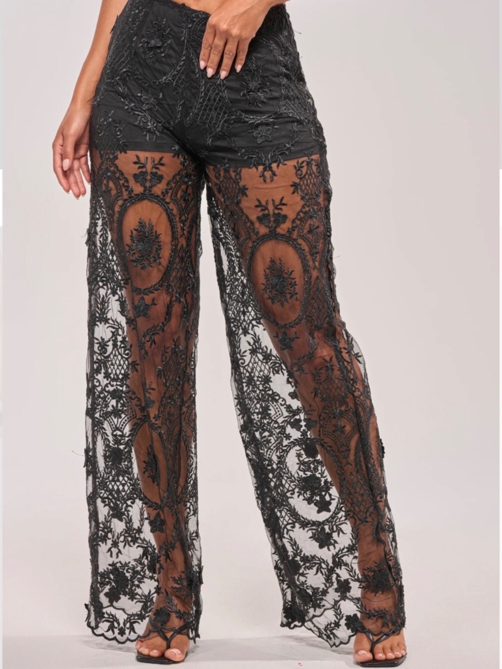 AKIRA Super Luxe Black Embroidered Lace Wide Leg Pants 1X